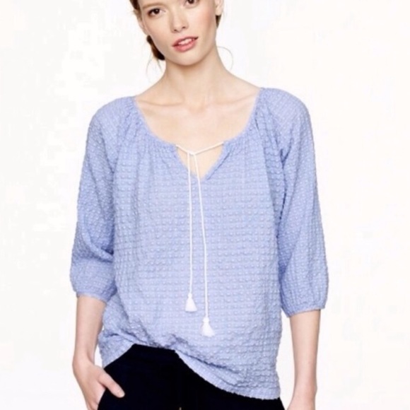 J. Crew Tops - J Crew Polka Dot Light Blue Peasant Top